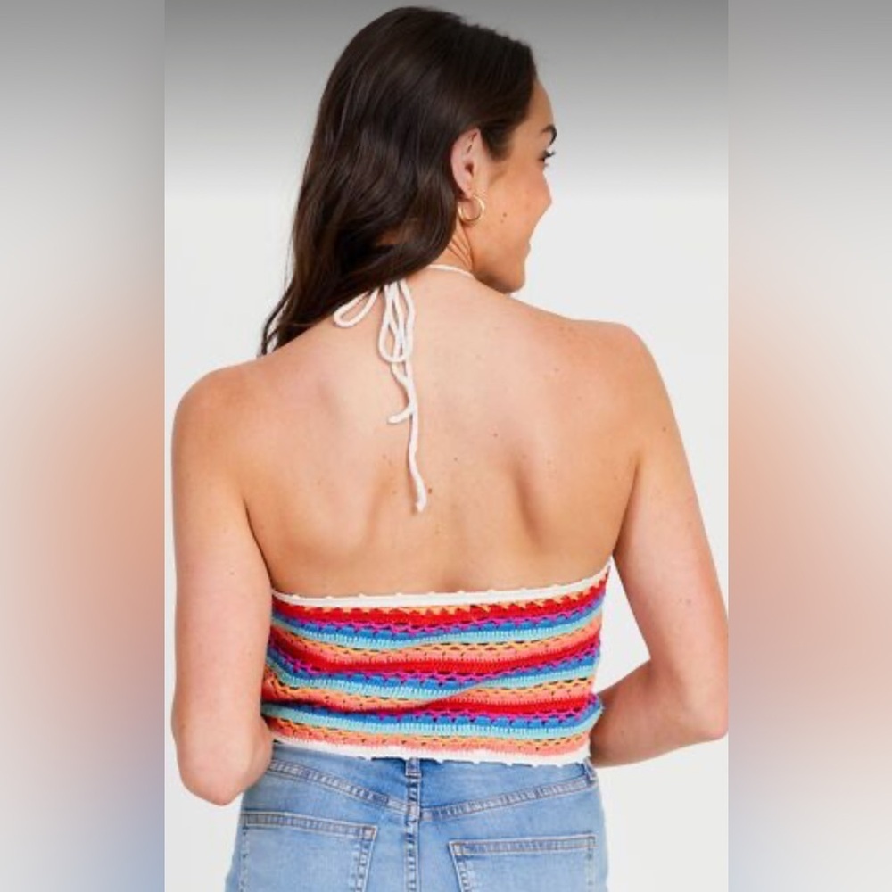 Altar'd State White Crochet Rainbow Halter Crop Top - Picture 9 of 9